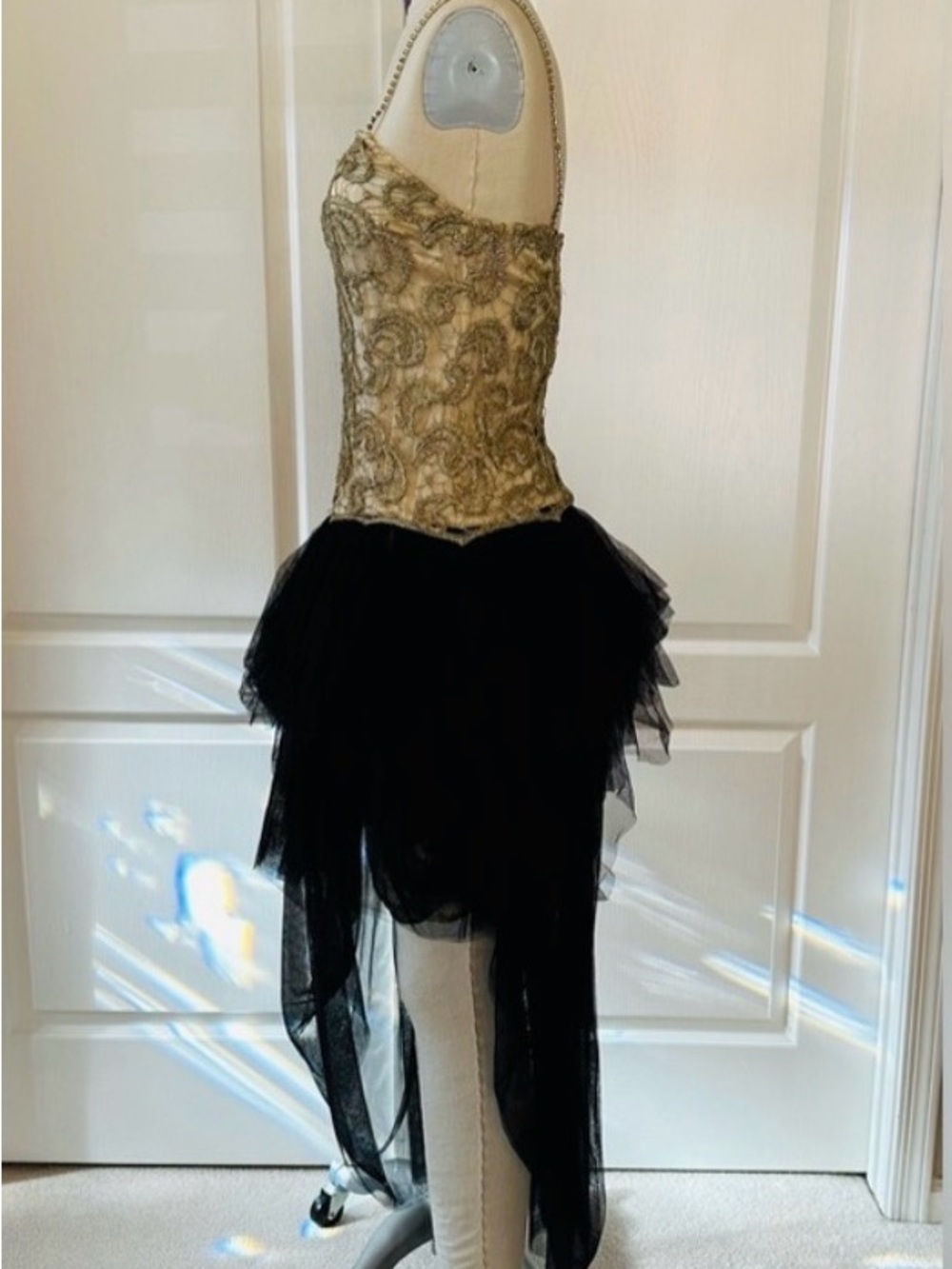Alice + Olivia Black Tulle Dress with Gold Lace Bodice